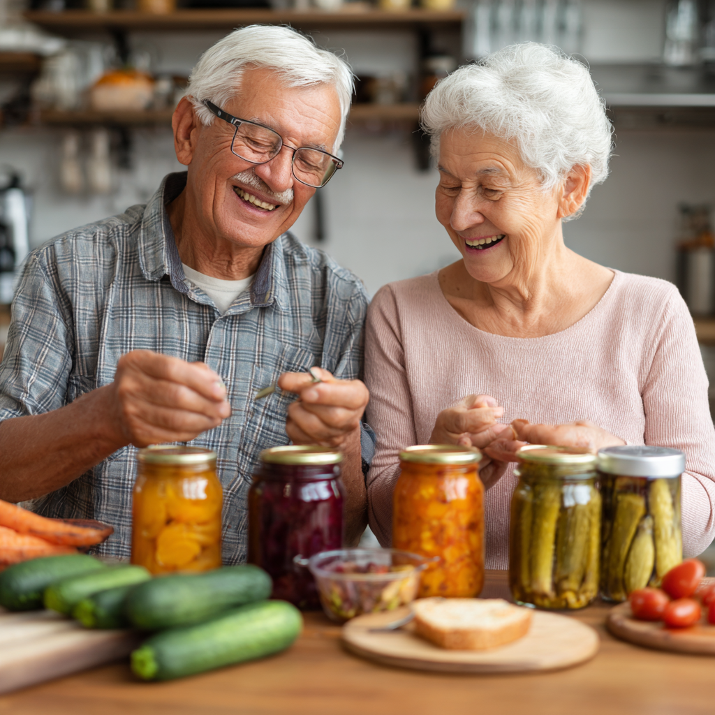 Older adults enjoying fermented foods for digestive health